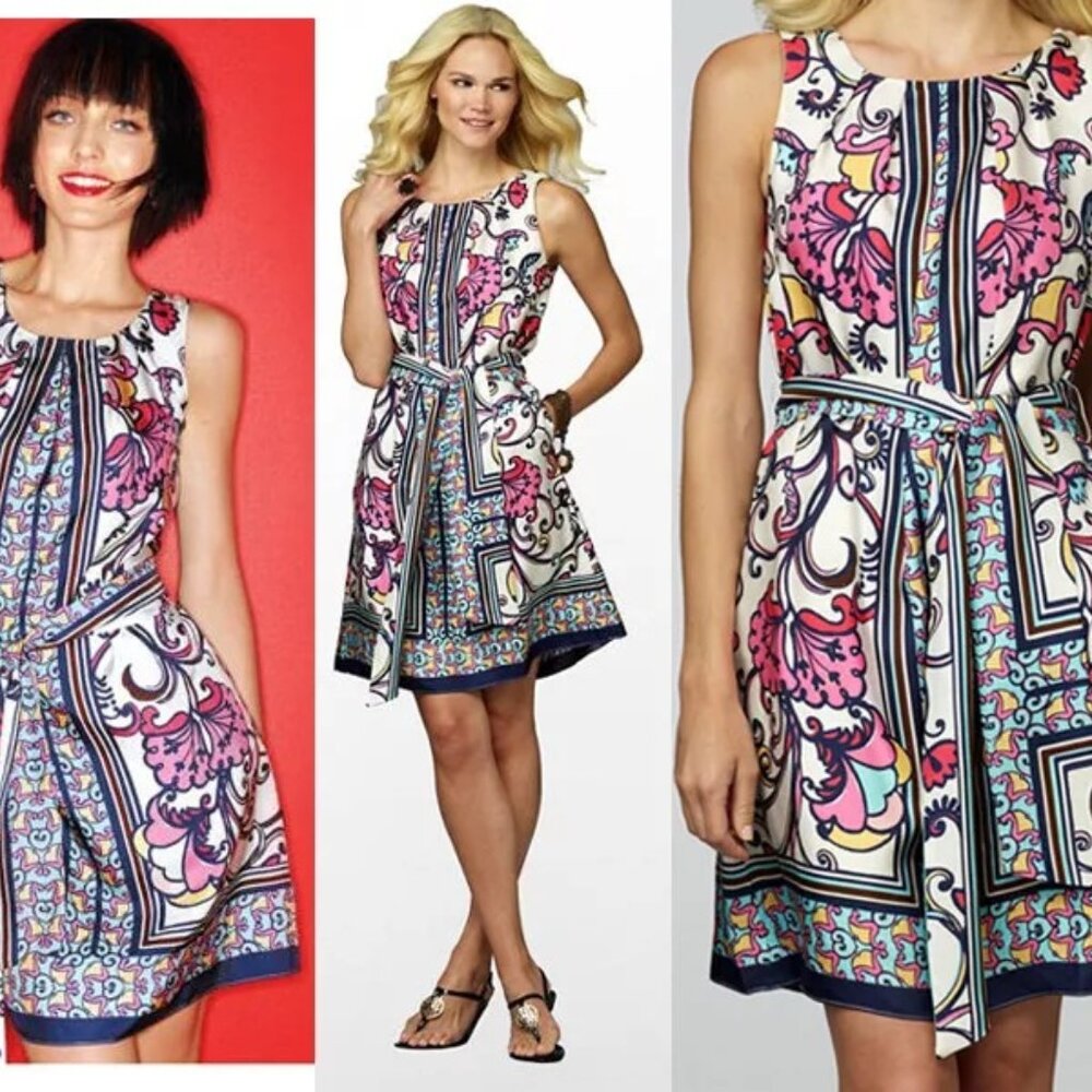 Lilly Pulitzer dress sz‎ 2 Colby Engineered White Cameo sleeveless 100% Silk